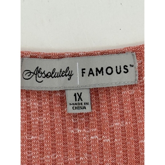 Absolutely Famous Sz 1X Pink‎ Cold Shoulder Top Women's Crochet Knit Ribbed - Picture 7 of 10